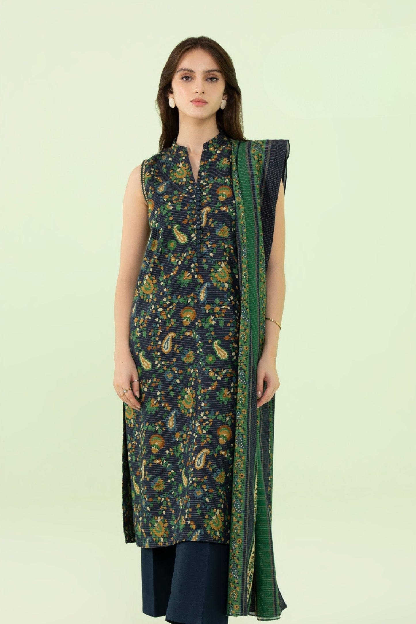 3 Pieces - Sapphire Unstitched Navy Blue Printed Lawn Suit