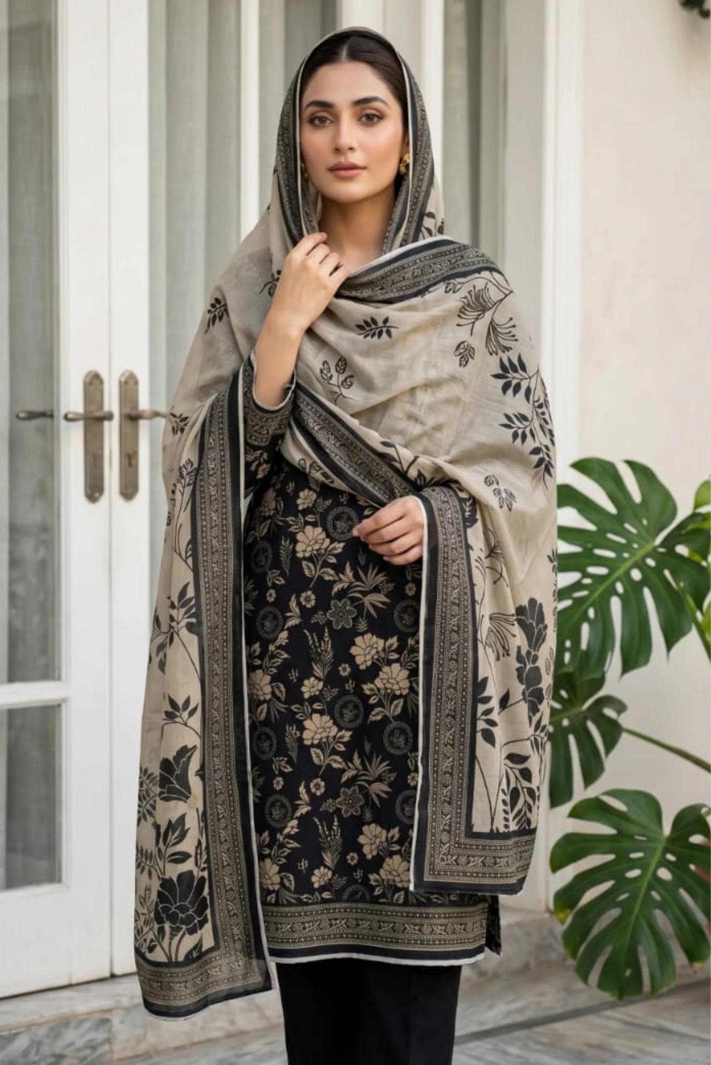 3 Pieces - Sohni Dharti Unstitched Black And White Ladies Lawn Suit