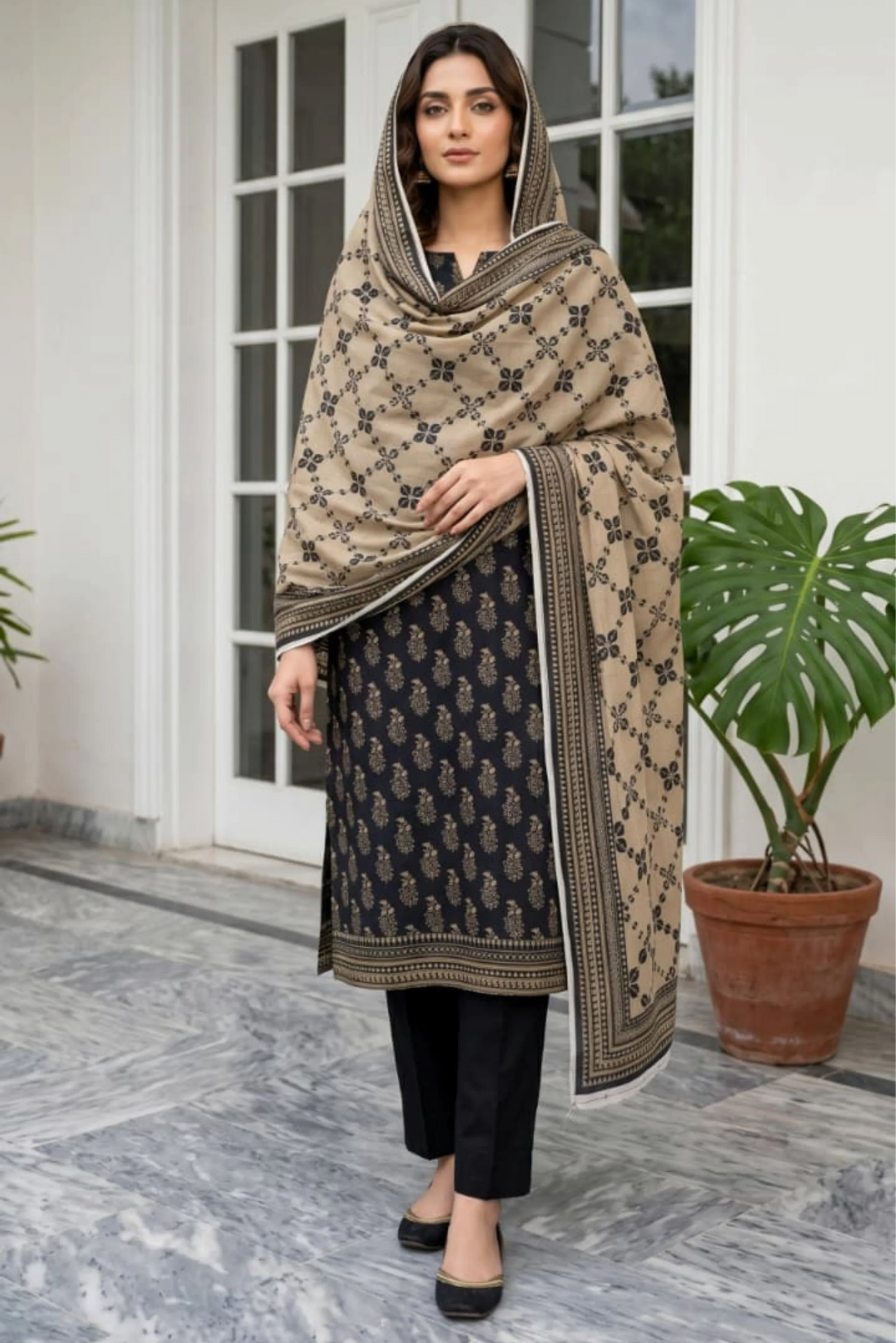3 Pieces - Sohni Dharti Unstitched Black Ladies Lawn Suit