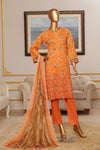 3 Pieces - Riwayat Unstitched Orange Embroided Lawn with Cutwork Chiffon Dupatta Suit