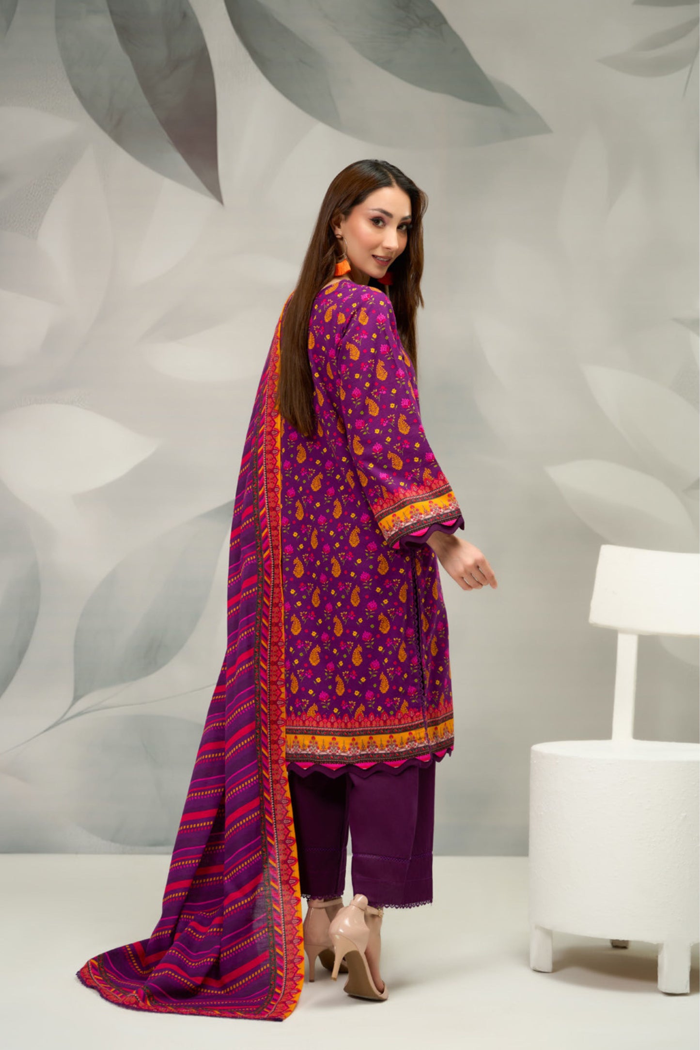 3 Pieces - Regalia Unstitched Purple Printed Khaddar Suit
