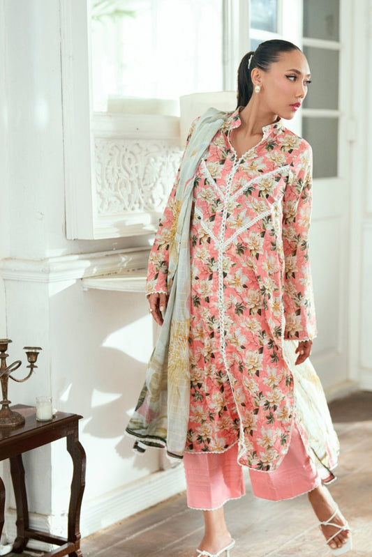 3 Pieces - Regalia Unstitched Baby Pink Jscquard Cambric Suit