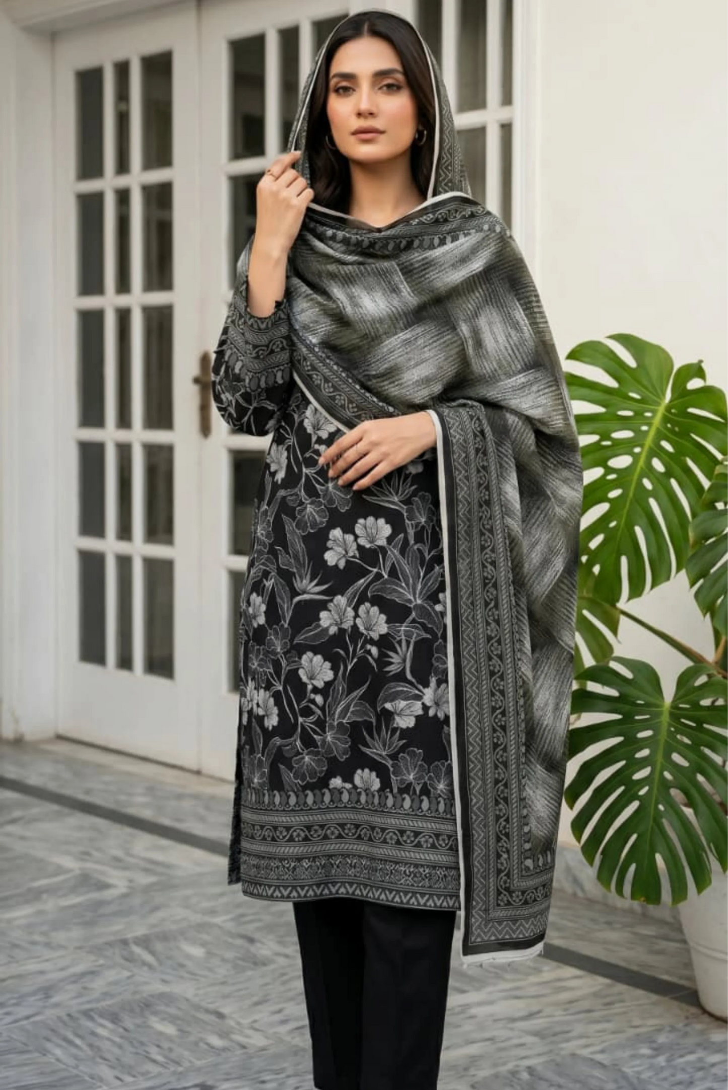 3 Pieces - Sohni Dharti Unstitched Black Ladies Lawn Suit