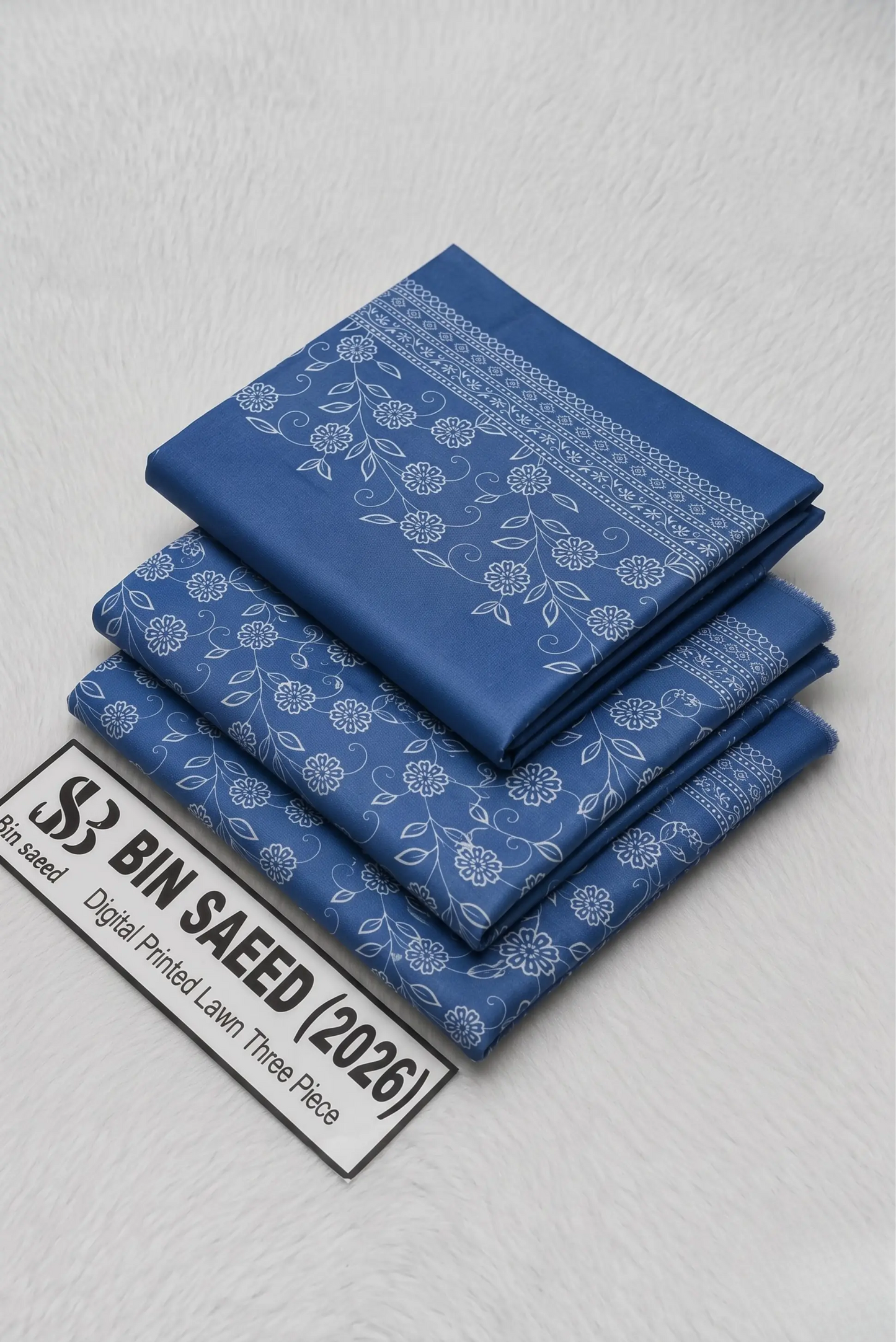 3 Pieces - Bin Saeed Unstitched Sky Blue Ladies Lawn Suit