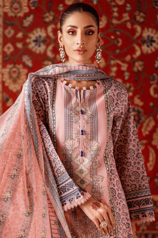 3 Pieces - GulAhmad Unstitched Soft Pink Printed Lawn Suit