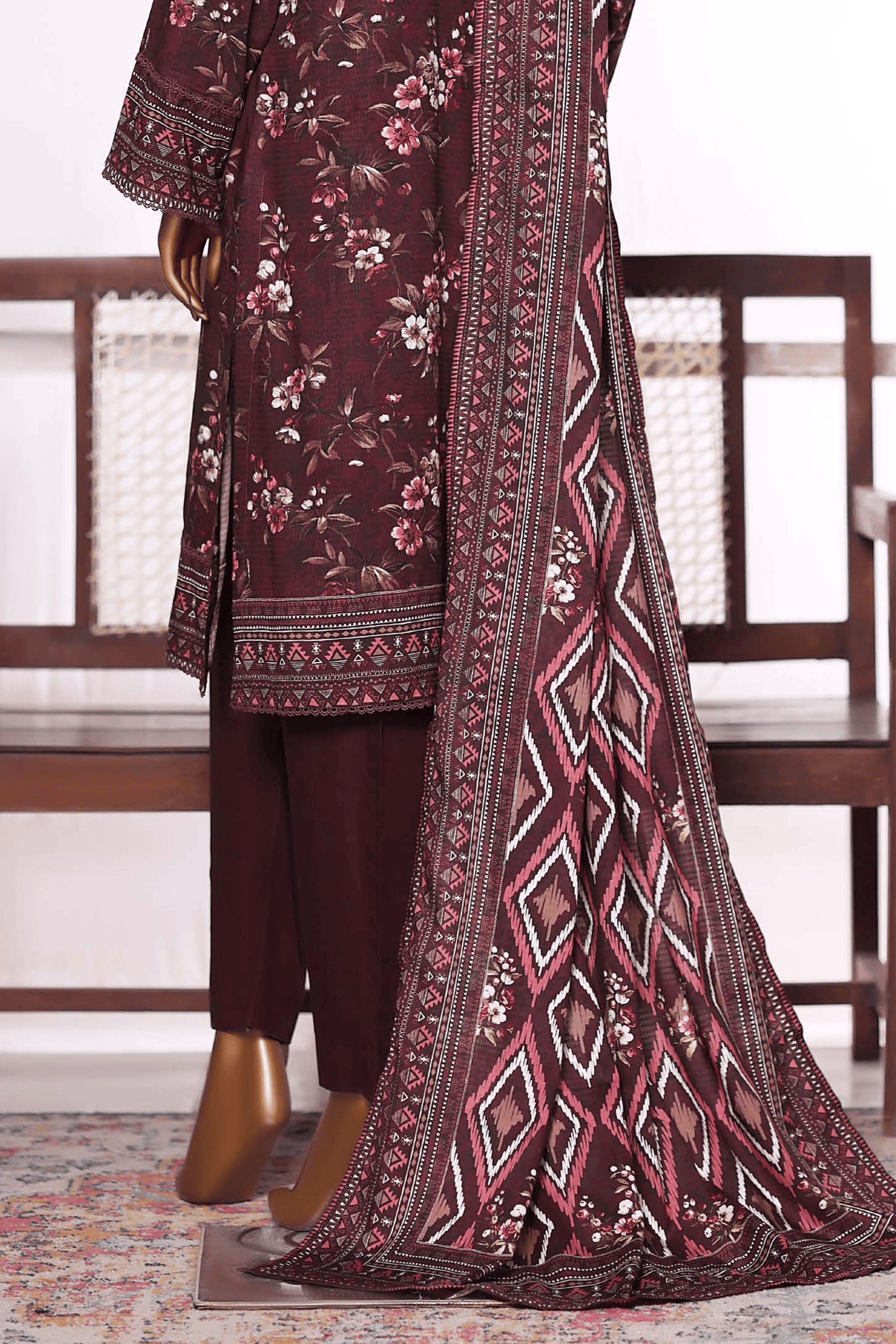 3 Pieces - Riwayat Unstitched Dark Brown Dobby Viscose Suit