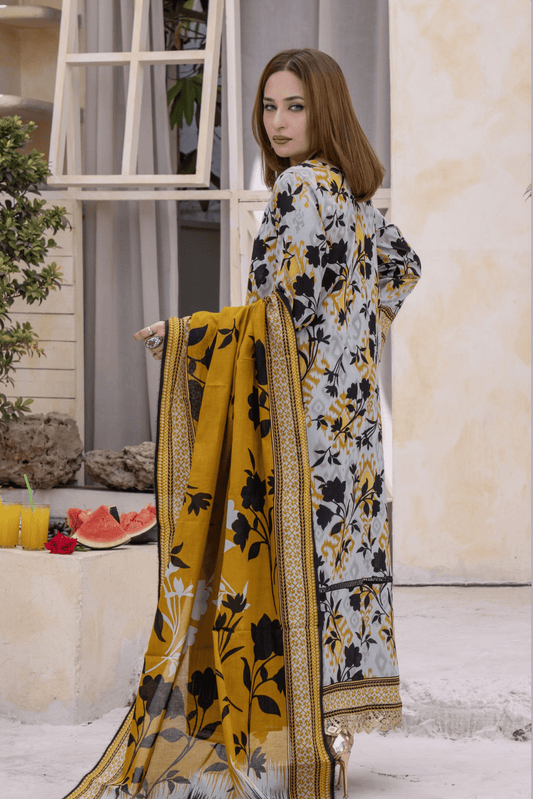 3 Pieces - Janan Unstitched Silver Printed Lawn Suit