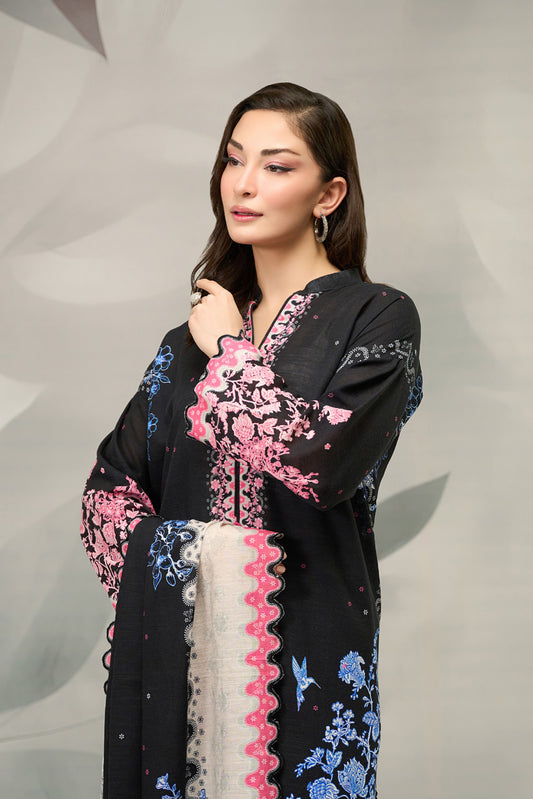 3 Pieces - Regalia Unstitched Black Printed Khaddar Suit