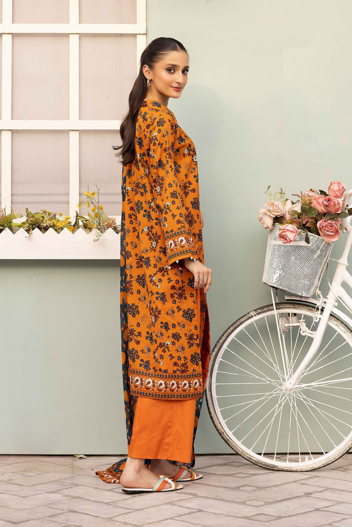 3 Pieces - Haya By Legends Unstitched Orange Printed Lawn Suit