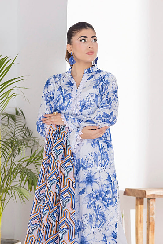3 Pieces - Regalia Unstitched Sky Blue Printed Lawn Suit