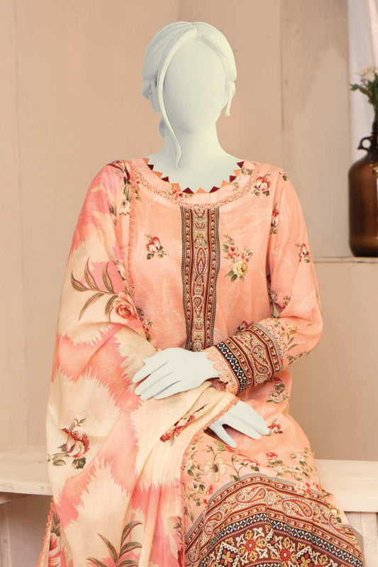3 Pieces - Murashee Unstitched Peach Printed Lawn Suit