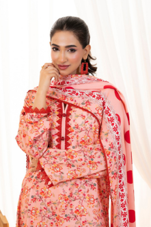 3 Pieces - Regalia Unstitched Pink Doriya Linen Suit