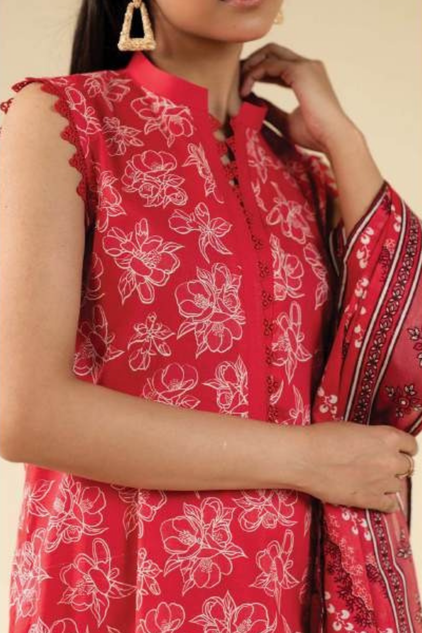 3 Pieces - Beyond East Unstitched Red Printed Lawn Suit