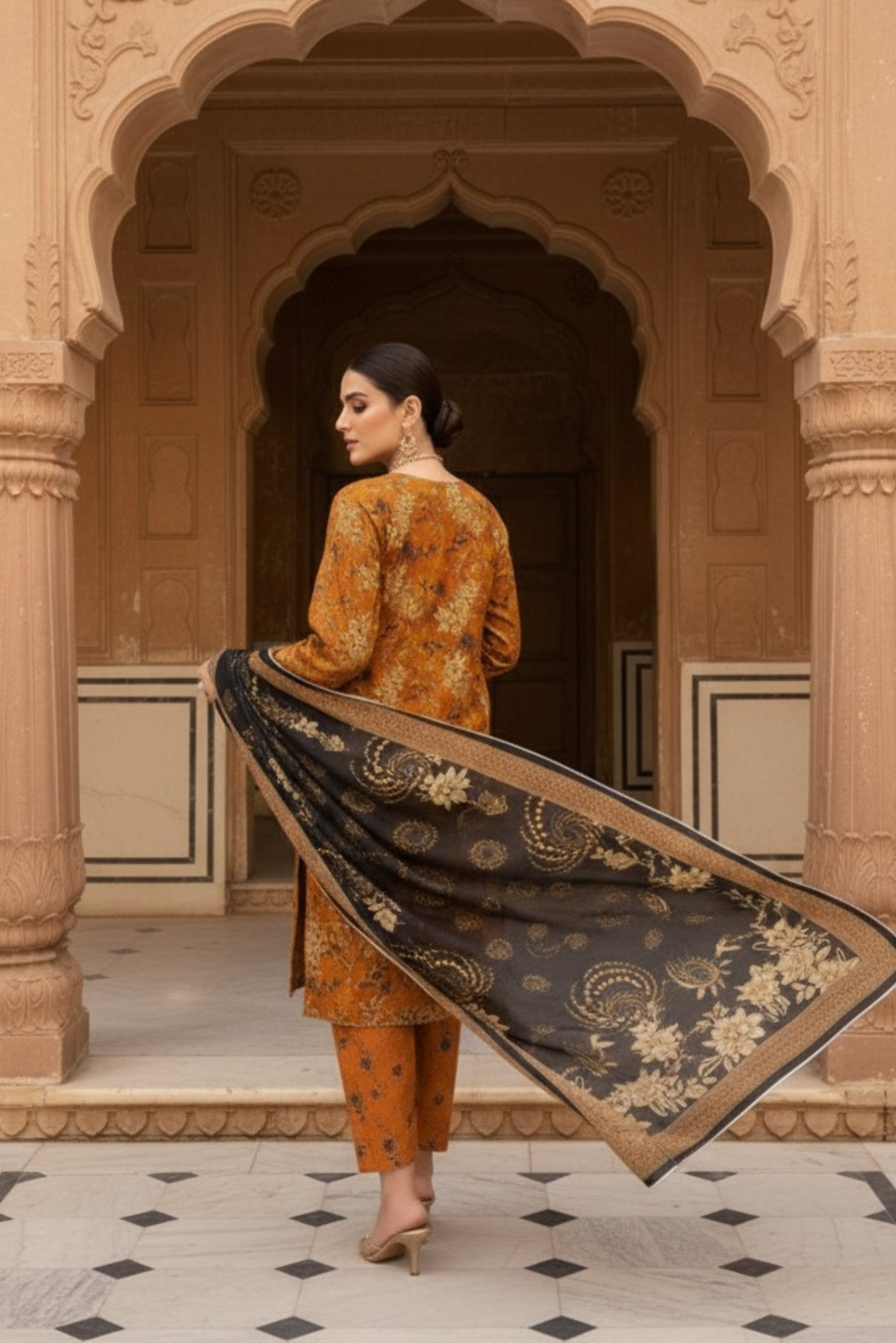 3 Pieces - Marooj Unstitched Orange BanaDora Linen Suit