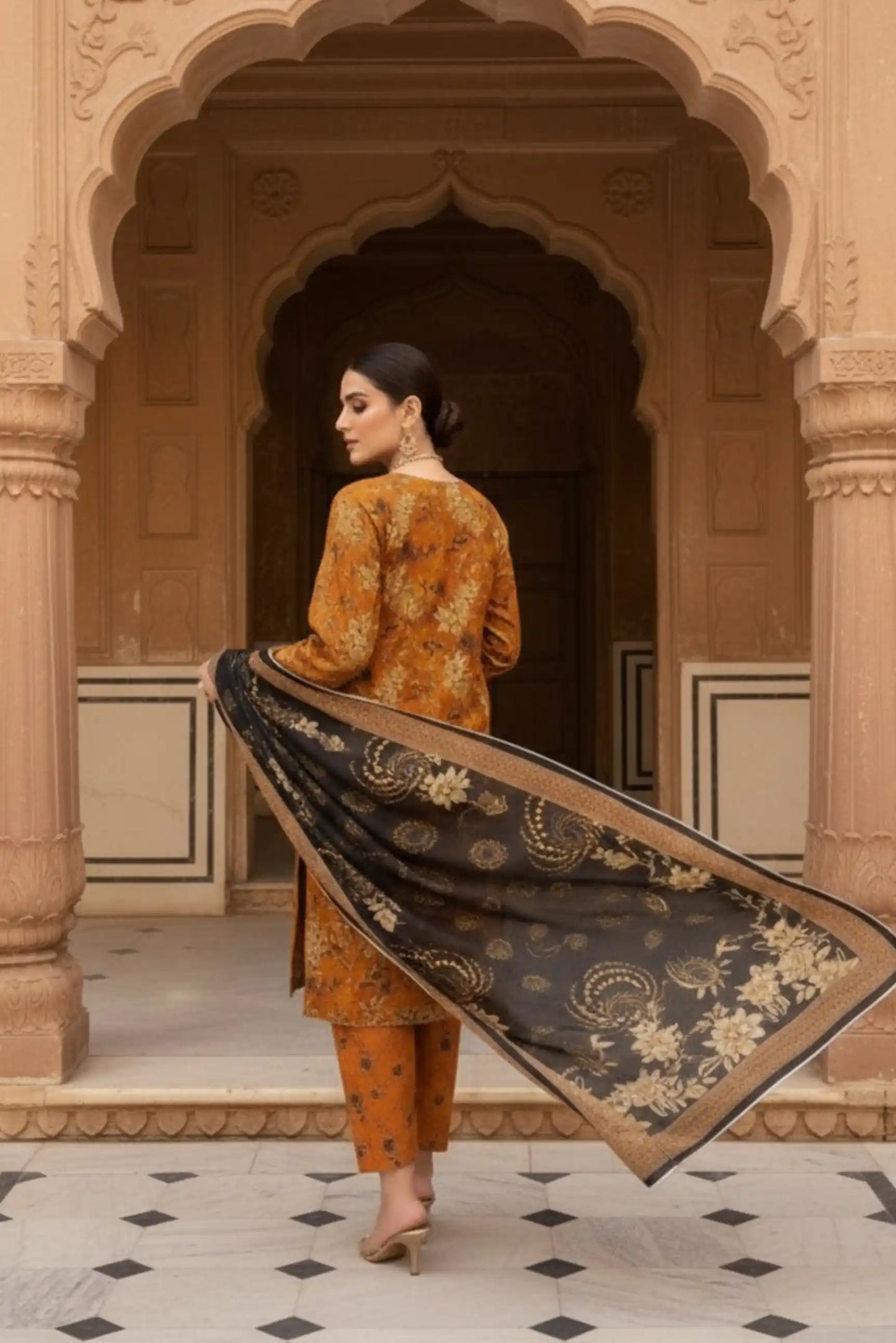 3 Pieces - Marooj Unstitched Orange BanaDora Linen Suit