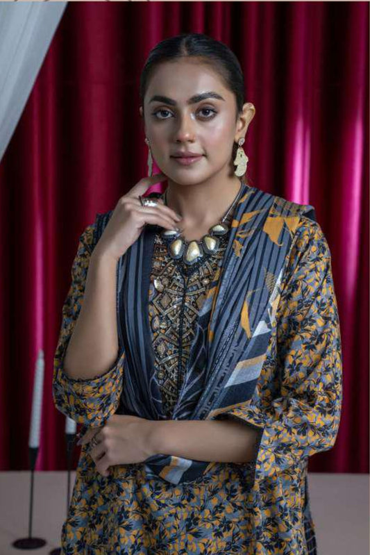 3 Pieces - B&C Unstitched Dark Gray Printed Lawn Suit