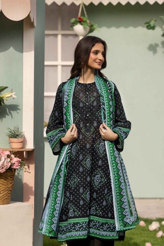 3 Pieces - Haya By Legends Unstitched Grayesh Black Printed Lawn Suit