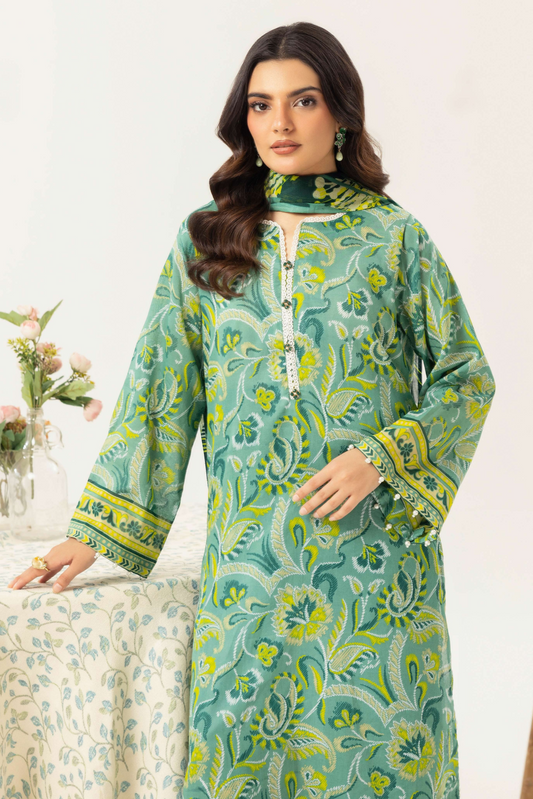 3 Pieces - Haya By Legends Unstitched Pale Green Printed Lawn Suit