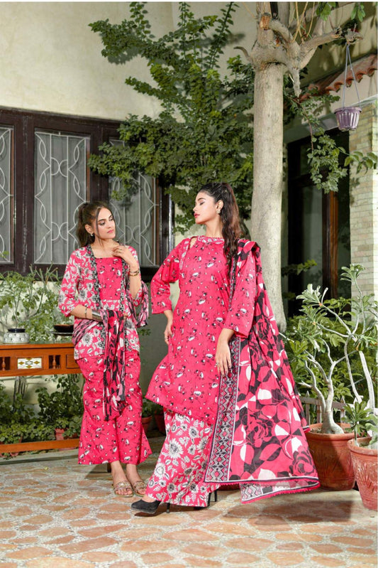 3 Pieces - Murashee Unstitched Reish Pink Printed Lawn Suit