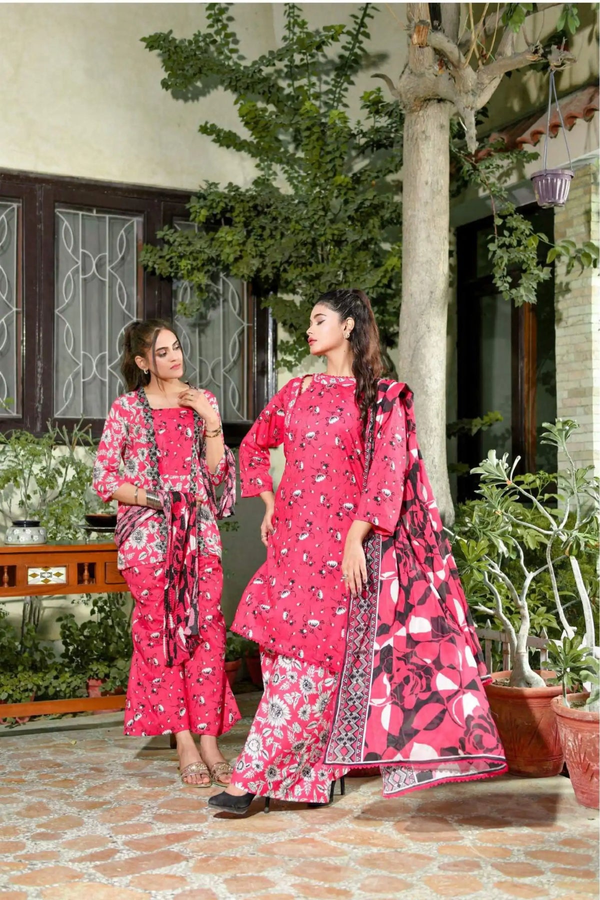 3 Pieces - Murashee Unstitched Redish Pink Printed Lawn Suit