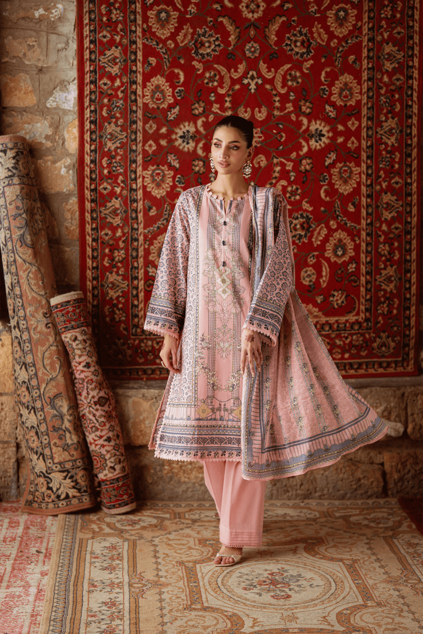 3 Pieces - GulAhmad Unstitched Soft Pink Printed Lawn Suit