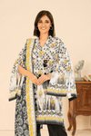 3 Pieces - GulAhmed Unstitched Black&White Printed Khaddar Suit