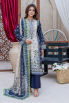 3 Pieces - Marooj Gold Unstitched Blue Print Lawn Suit