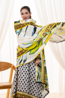 3 Pieces - Regalia Unstitched Black & White Doriya Linen Suit