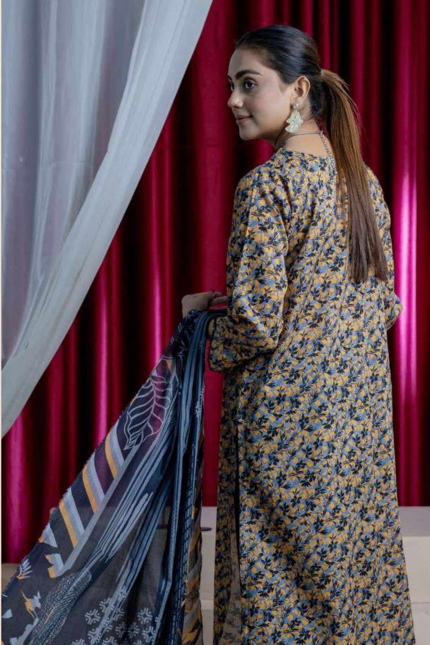 3 Pieces - B&C Unstitched Dark Gray Printed Lawn Suit