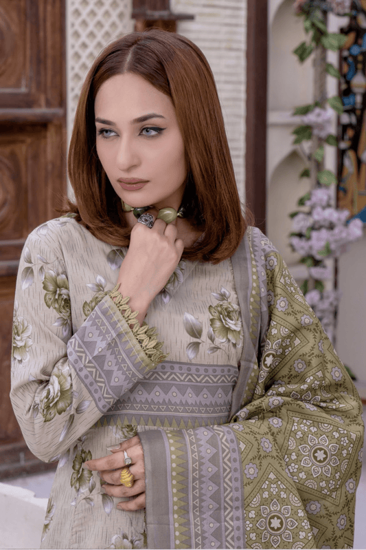 3 Pieces - Janan Unstitched Lavender Printed Lawn Suit