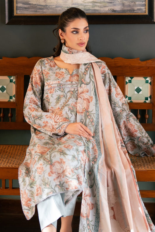 3 Pieces - Regalia Unstitched Gray Bana Dora Lawn Suit