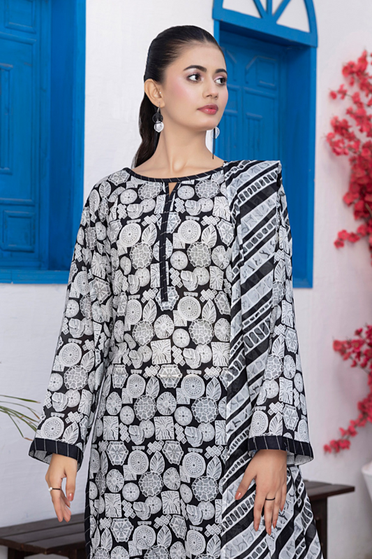 3 Pieces - Regalia Unstitched Black Printed Lawn Suit