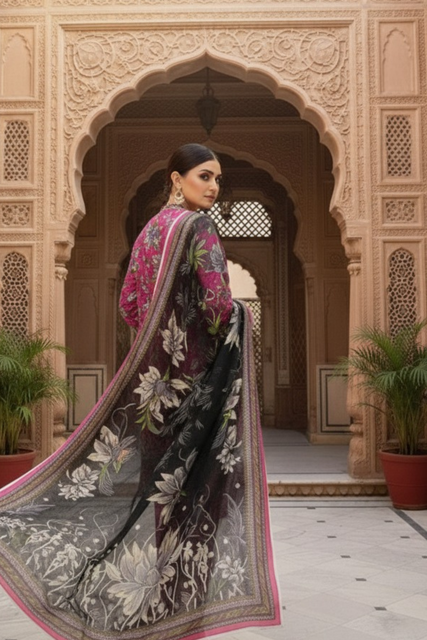 3 Pieces - Marooj Unstitched Pink BanaDora Linen Suit