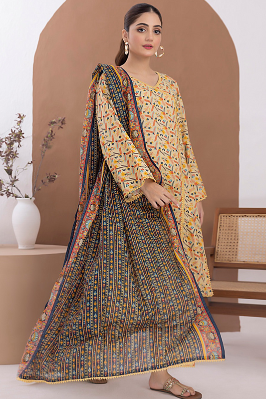 3 Pieces - Regalia Unstitched Pale Yellow Printed Lawn Suit