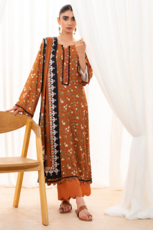 3 Pieces - Regalia Unstitched Brown Doriya Linen Suit