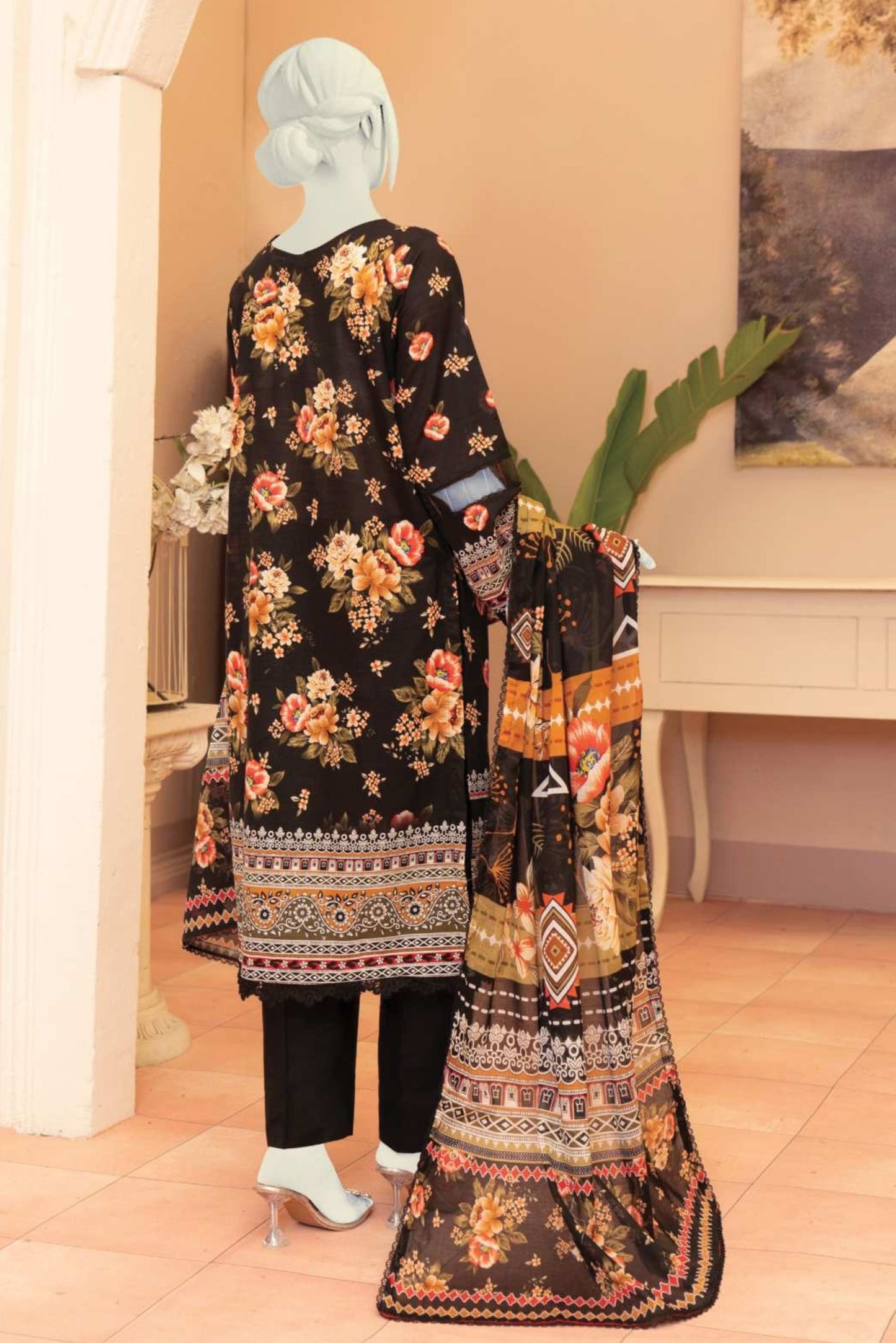3 Pieces - Murashee Unstitched Black Printed Lawn Suit