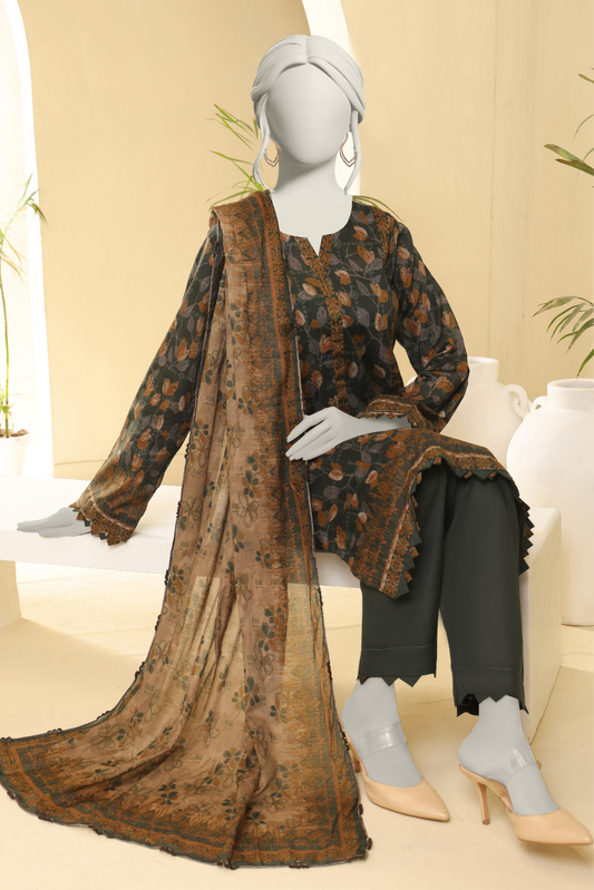3 Pieces - Almeerah Unstitched Gray Aspragus Printed Lawn Suit