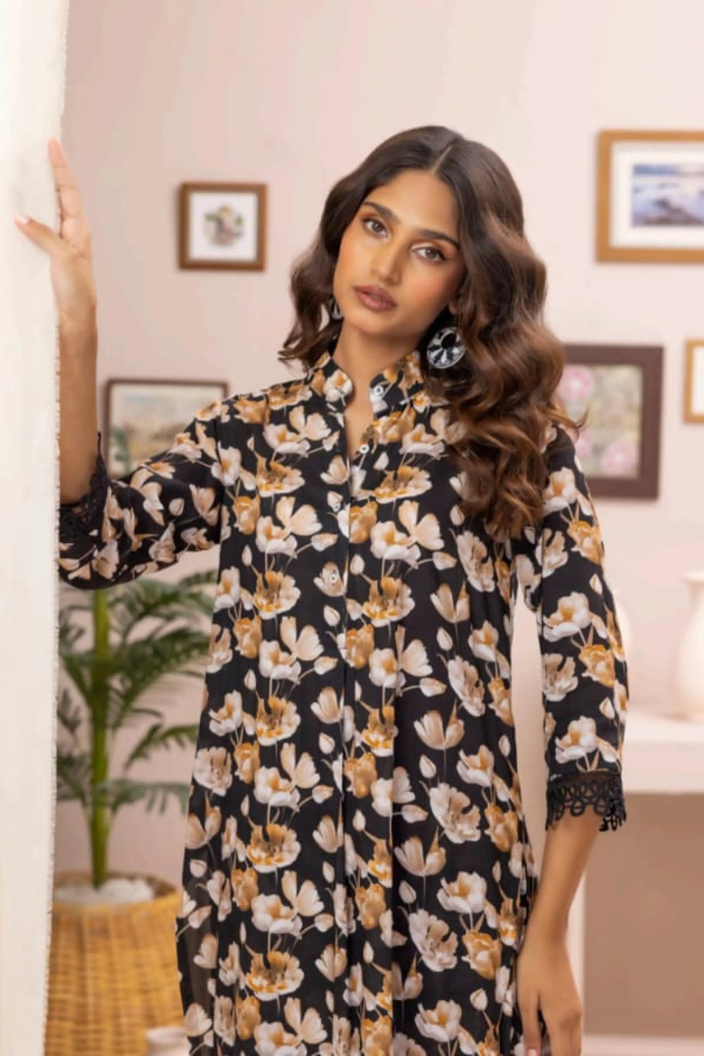 2 Piece: Regalia Unstitched Printed Black Ladies Linen Suit