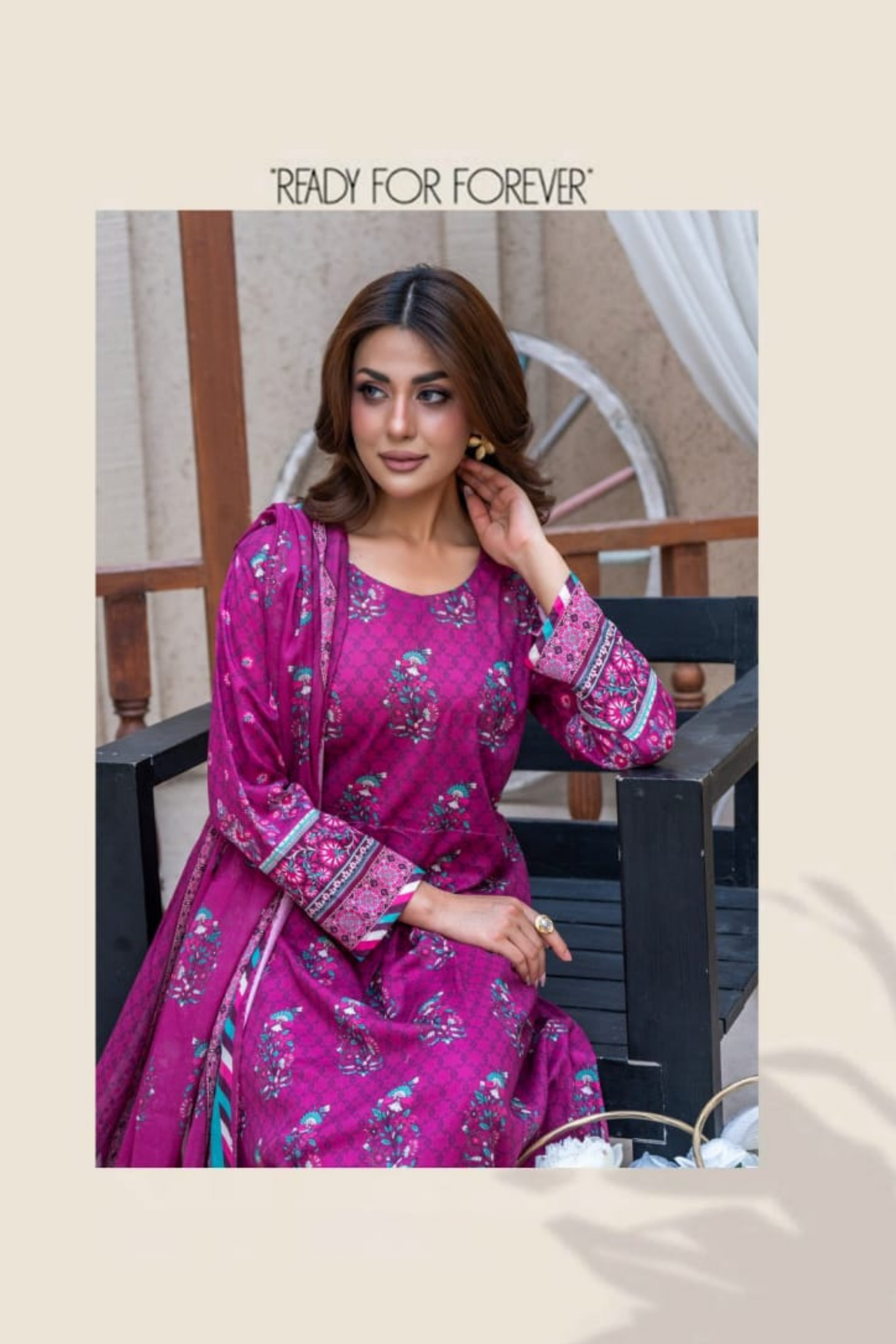 3 Pieces - Marooj Gold Unstitched Plum Print Lawn Suit
