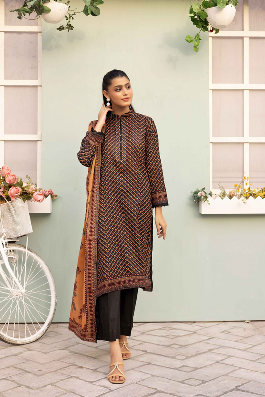 3 Pieces - Haya By Legends Unstitched Brown Printed Lawn Suit