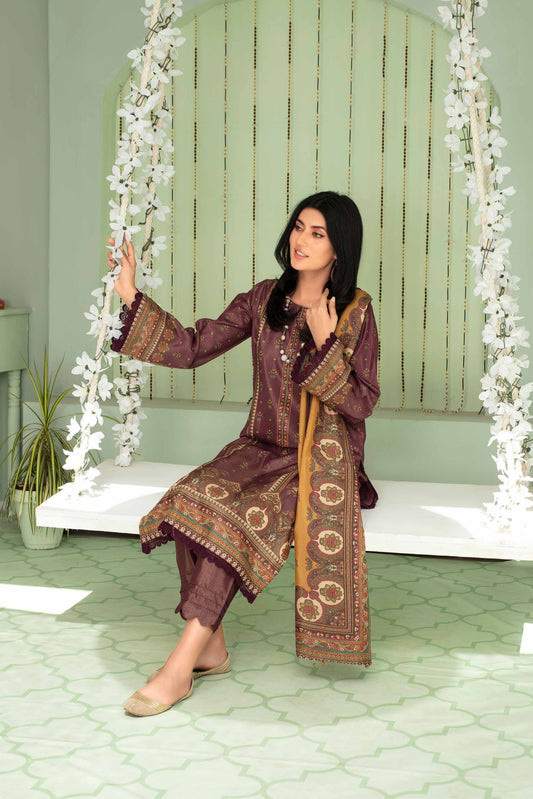 3 Pieces - Aizal Unstitched Falsa Printed Shamray Linen Suit
