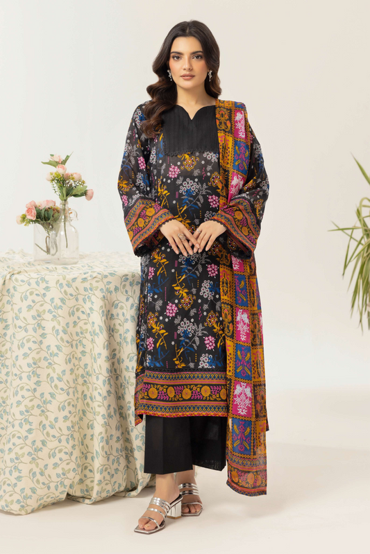 3 Pieces - Haya By Legends Unstitched Black Printed Lawn Suit