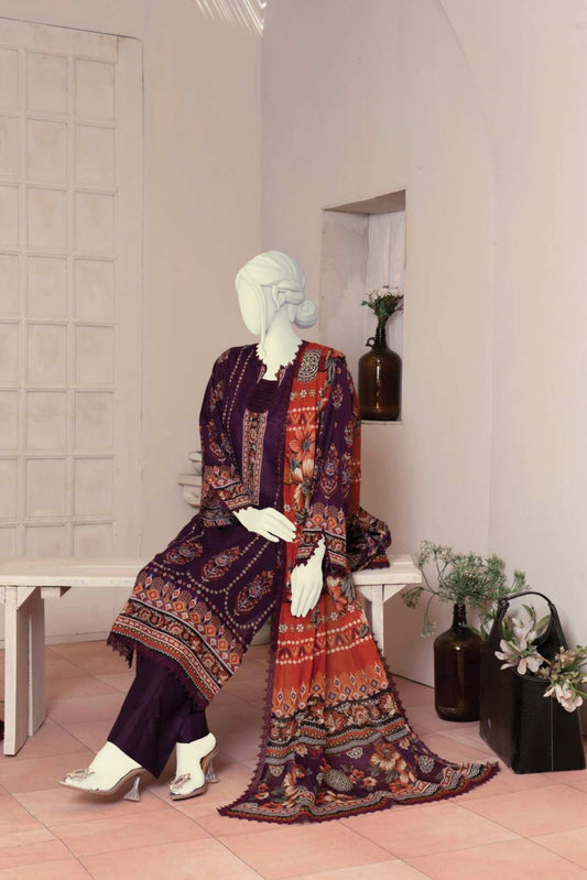 3 Pieces - Murashee Unstitched Dark Purple Printed Lawn Suit