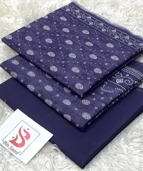 3 Pieces - Bin Saeed Unstitched Purple Ladies Lawn Suit