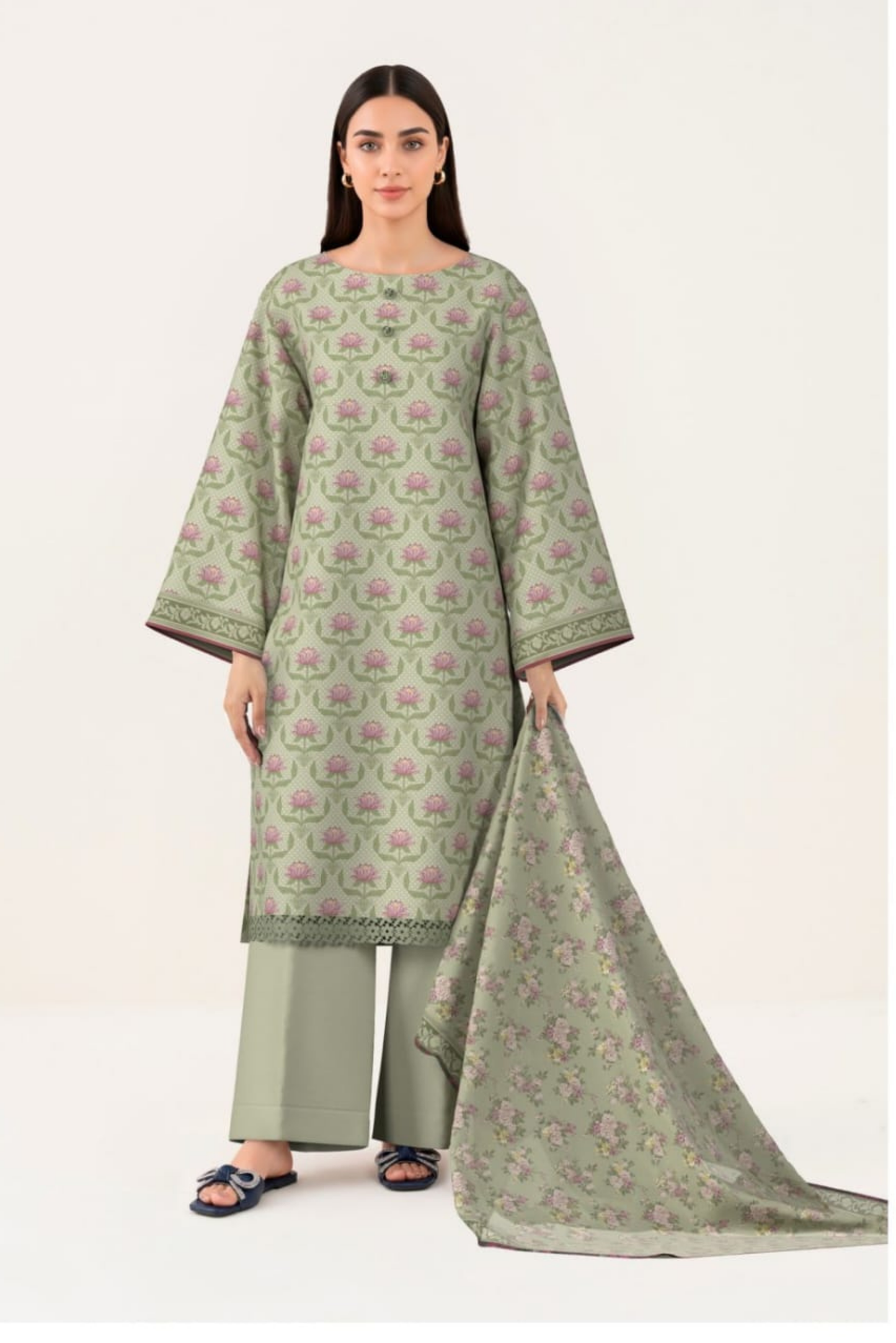 3 Pieces - Sapphire Unstitched SageGreen Lawn Suit