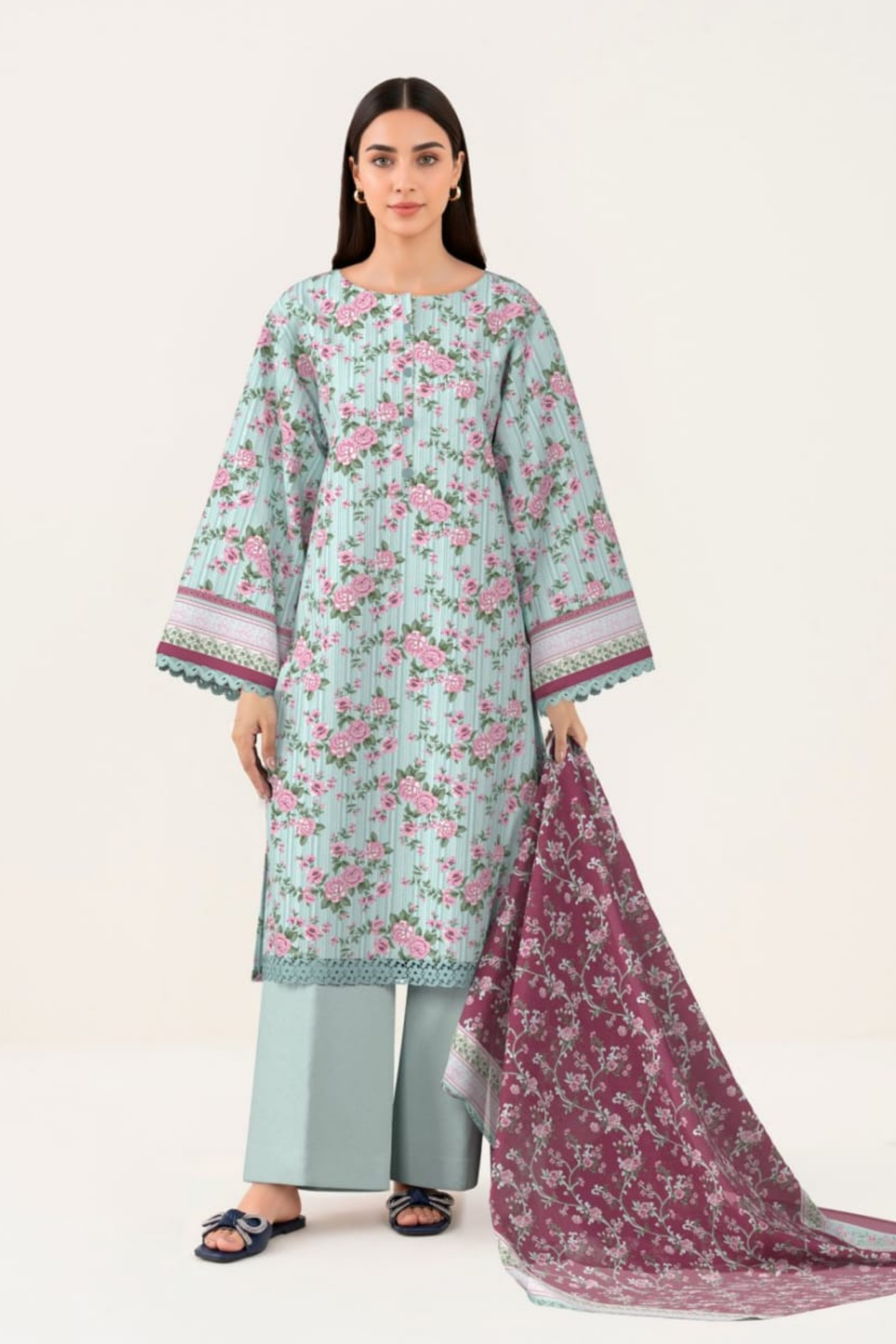 3 Pieces - Sapphire Unstitched Pastel Aqua Blue Lawn Suit