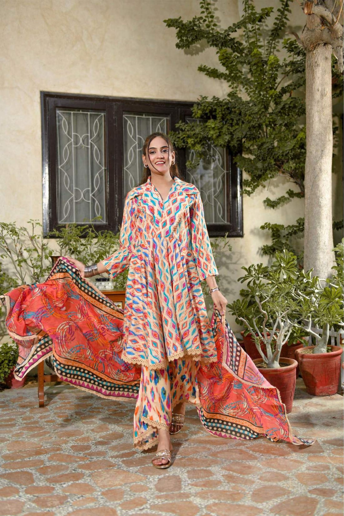 3 Pieces - Murashee Unstitched Light Peach Printed Lawn Suit