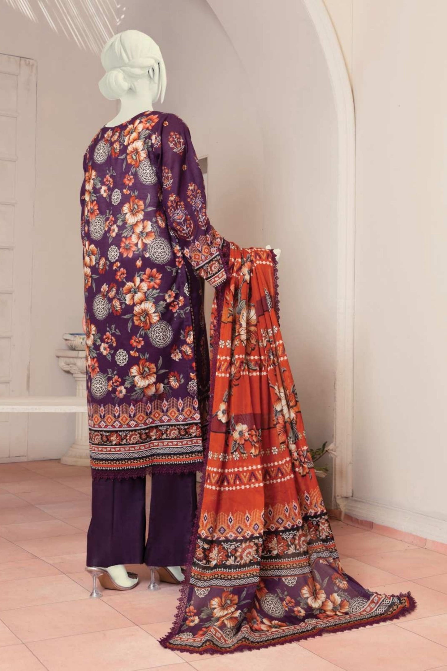 3 Pieces - Murashee Unstitched Dark Purple Printed Lawn Suit