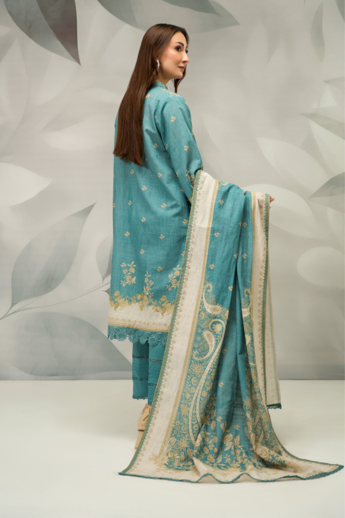 3 Pieces - Regalia Unstitched Dark Ferozi Printed Khaddar Suit