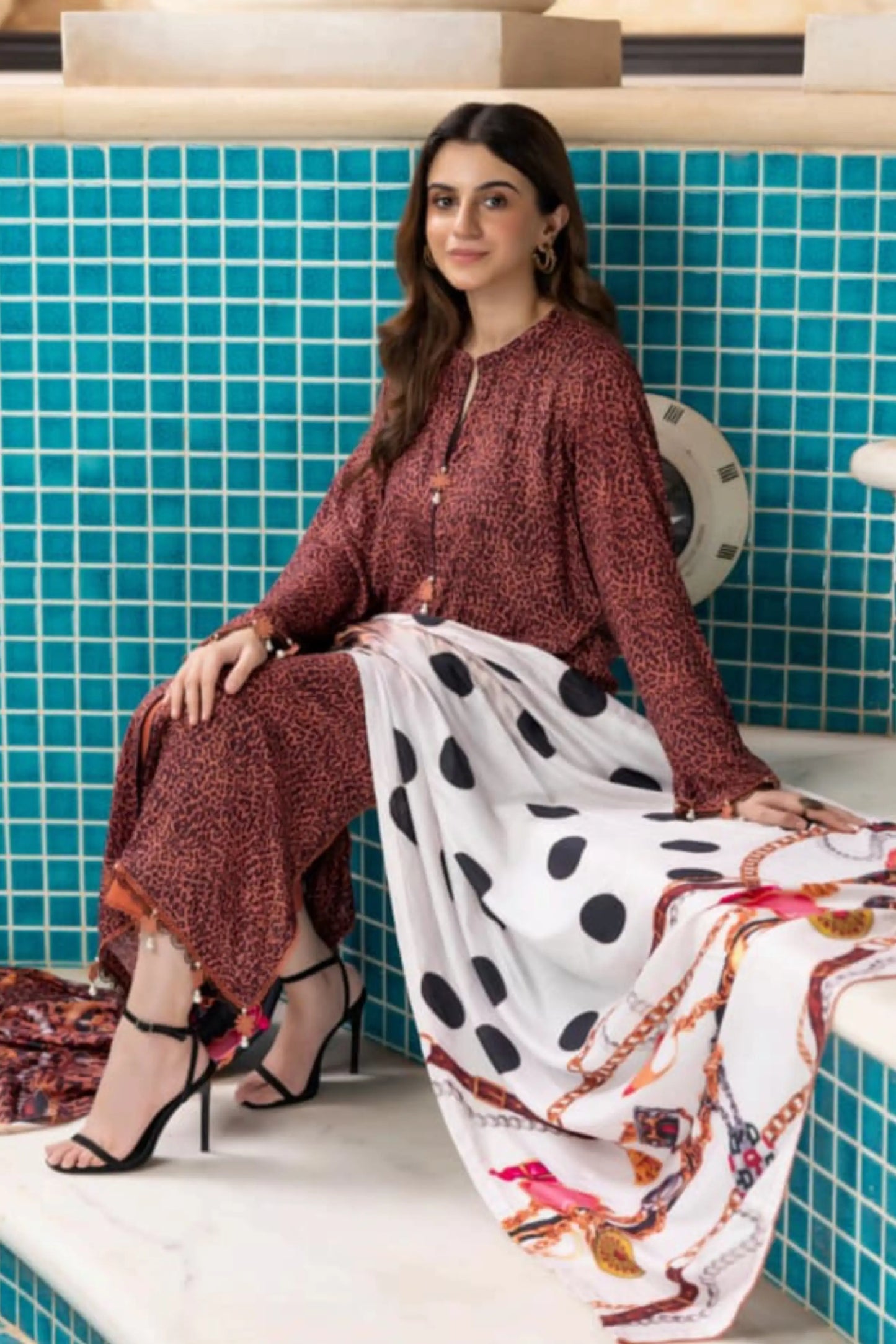 3 Pieces - Regalia Unstitched Brown Printed Linen Ladies Suit